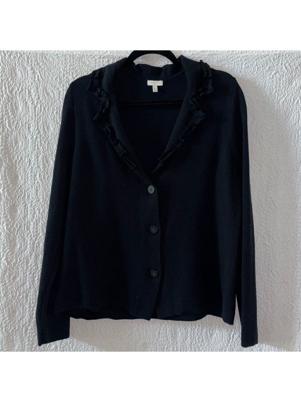 Talbots Ruffle Collar Button Front Long Sleeve Cardigan Sweater